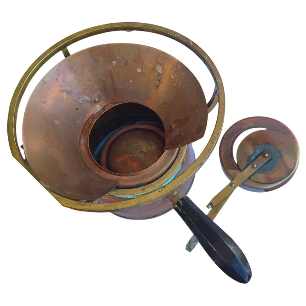 Antique Copper Brass Chafing Dish Food Warmer Funnel Handle Patina Steampunk